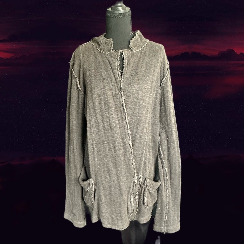 Pete & Greta Johnny Was‎ Grey Deconstructed Raw Edge Cotton Top Small